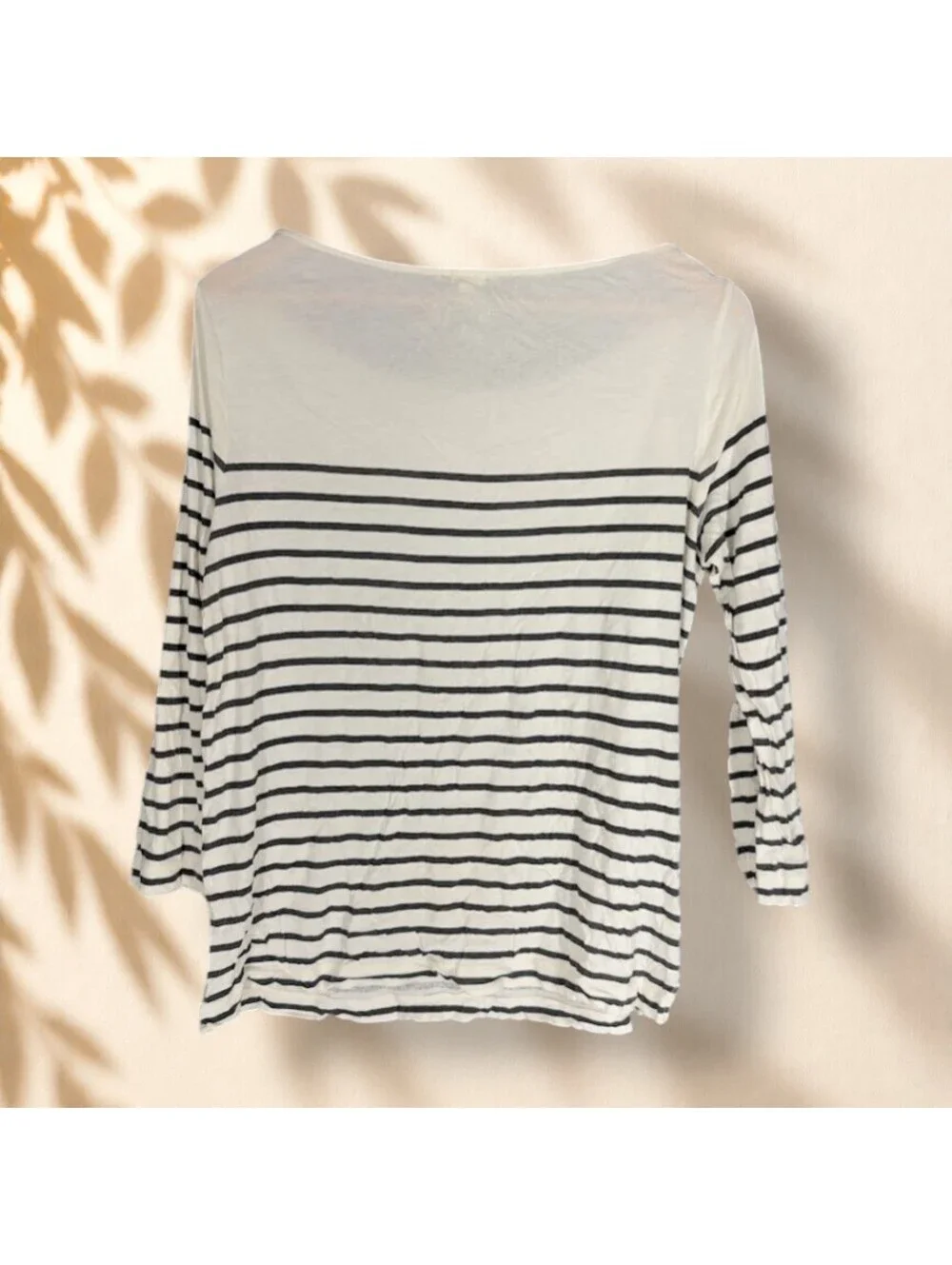 J. Crew Top Women L Large White Striped Sequin 3/4 Sleeve Round Neck Casual